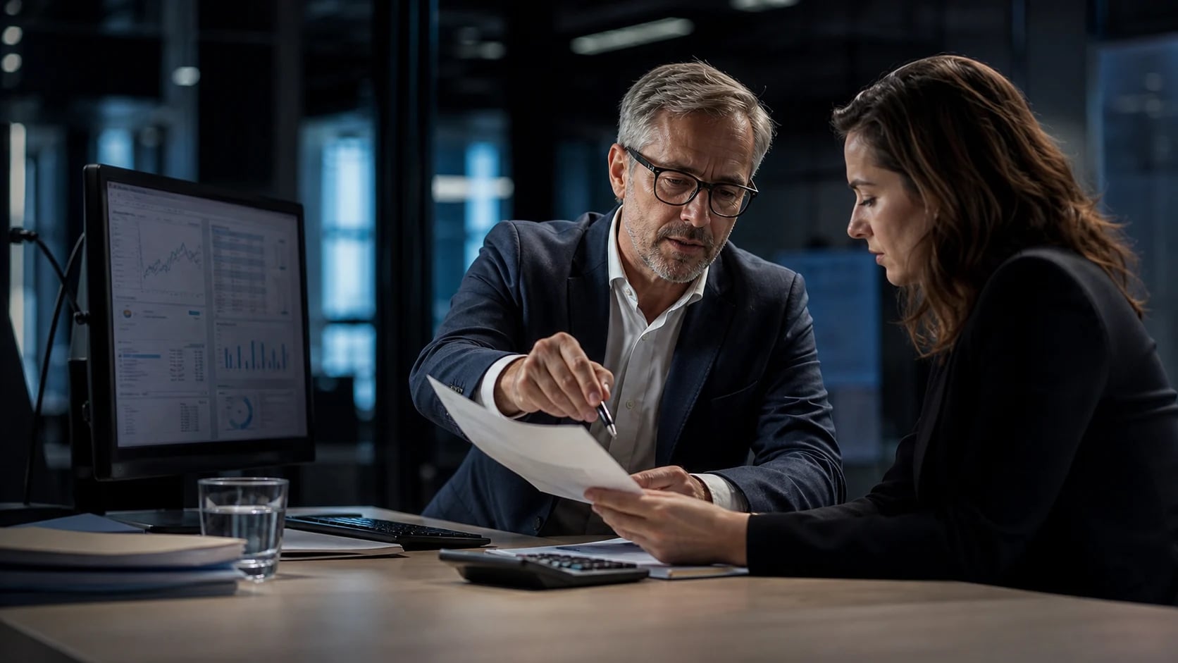 Experts-comptables vérifiant ensemble un dossier client
